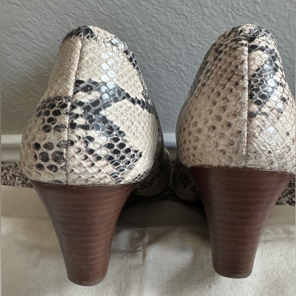 TORY BURCH REVA SNAKESKIN PEEP-TOE WEDGES - Picture 2 of 5